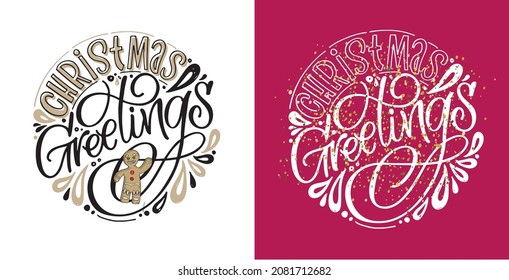 Happy winter holidays - cute hand drawn postcard. Merry christmas and happy new year, holly jolly, let it snow - lettering poster art. Lettering template for banner, t-shirt design.
