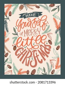 Happy winter holidays - cute hand drawn postcard. Merry christmas and happy new year, holly jolly, let it snow - lettering poster art. Lettering template for banner, t-shirt design.