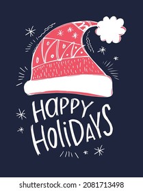 Happy winter holidays - cute hand drawn postcard. Merry christmas and happy new year - lettering poster art. Lettering template for banner, t-shirt design.