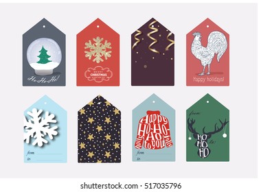 Happy winter holidays hand-drawn set of labels, print and use