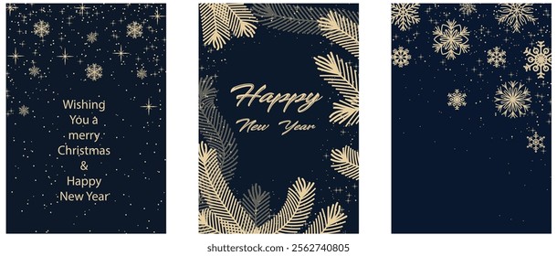 Happy Winter Holidays and New Year's Eve 2025 set of greeting card, poster, web banner, holiday cover. Xmas design template in trendy boho style with doodles for ads