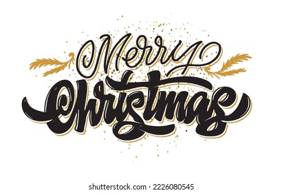 Happy winter holidays postcard. Merry Christmas and happy new year lettering. Holly jolly