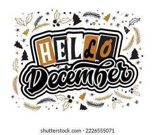 Happy winter holidays postcard. Merry Christmas and happy new year lettering. Holly jolly