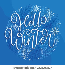 Happy winter holidays postcard. Merry Christmas and happy new year lettering. Holly jolly