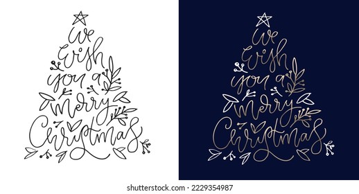 Happy winter holidays postcard. Merry Christmas and happy new year lettering. Holly jolly. Merry and bright. 