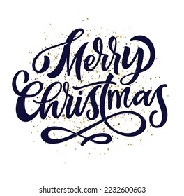Happy winter holidays postcard. Seasons greetings.  Merry Christmas and happy new year lettering. Holly jolly. Merry and bright.