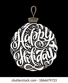 Happy Winter Holidays! Season greetings! Holly Jolly! Merry Christmas and Happy new year - cute hand drawn doodle lettering postcard.  Winter holidays label - cute template design.