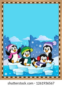 Happy winter penguins topic parchment 1 - eps10 vector illustration.