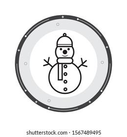 Happy winter snowman with hat and scarf line art vector icon for apps and websites