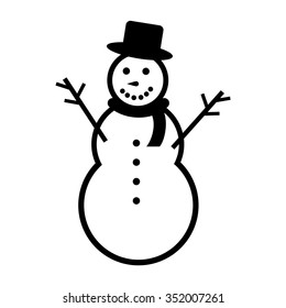 Happy winter snowman with hat and scarf line art icon for apps and websites