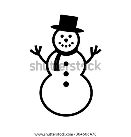 Happy winter snowman with hat and scarf line art vector icon for apps and websites