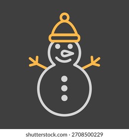 Muñeco de nieve feliz del invierno con el Vector del sombrero en el icono oscuro del fondo. Signo de invierno. Símbolo de gráfico para el Sitio web del acontecimiento y de la fiesta y diseño de los App, logotipo, App, UI