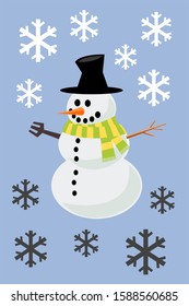 Happy Winter Snowman with Snowflakes 