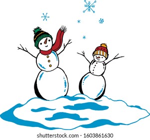 Happy Winter Snowmen Having Fun