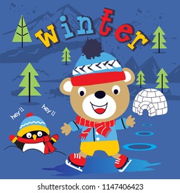 happy winter time animal cartoon vector