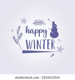 happy winter typography style illustration vector template background design, winter season text design for wallpaper