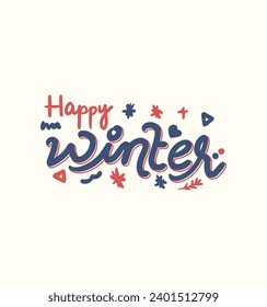 Happy Winter typography vector illustration. Winter hand lettering inscription. Winter Calligraphy logo and sticker for invitation, greeting card, t shirt, print and poster