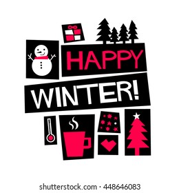 HAPPY WINTER! (Vector Illustration in Flat Style Poster Design)