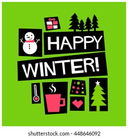HAPPY WINTER! (Vector Illustration in Flat Style Poster Design)