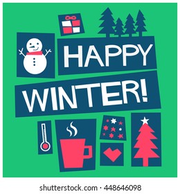 HAPPY WINTER! (Vector Illustration in Flat Style Poster Design)