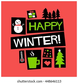 HAPPY WINTER! (Vector Illustration in Flat Style Poster Design)