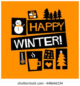HAPPY WINTER! (Vector Illustration in Flat Style Poster Design)