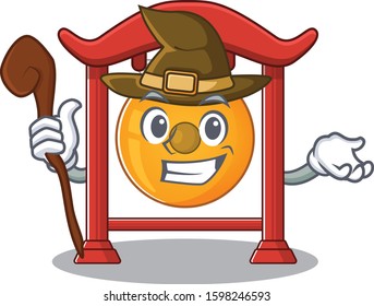 Happy Witch chinese gong Scroll cartoon character design