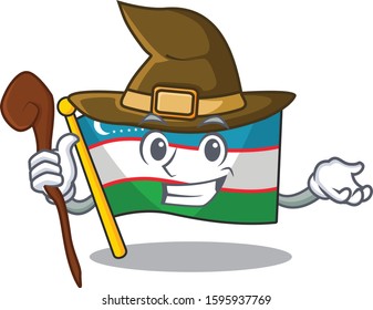 Happy Witch flag uzbekistan Scroll cartoon character design