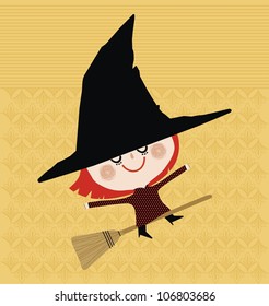 happy witch flying on a broom