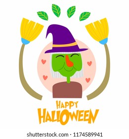 happy witch lady halloween character