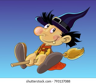 Happy witch on broom