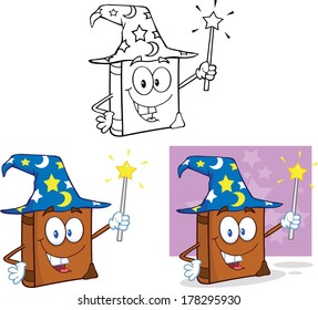 Happy Wizard Book Cartoon Character. Set Vector Collection