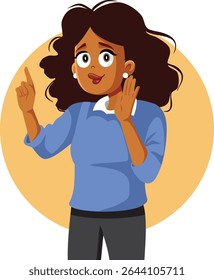 
Happy Woman of African Ethnicity Pointing Vector Cartoon. Gossipy lady confessing a secret while explaining everything