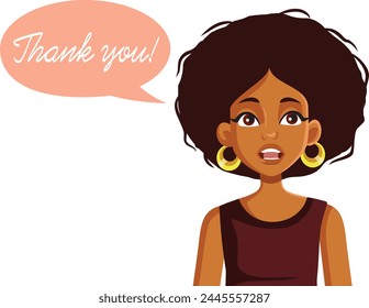 
Happy Woman of African Ethnicity Saying Thank You Vector Character. Person giving positive feedback and satisfaction with politeness and gratitude 
