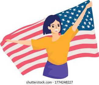 Happy woman with American flag