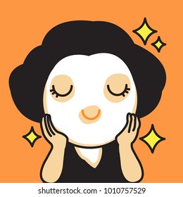 Happy Woman Applying Mask Cream To Brighten Refresh Her Face. Self Care Concept Card Character illustration