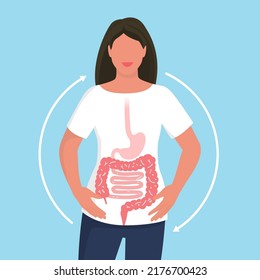 Happy woman with balanced gut flora and healthy bowel