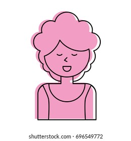 happy woman with big curly hair cartoon  icon image 