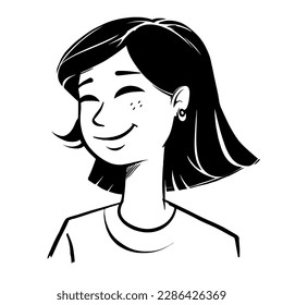 Happy Woman. Black and white concept vector spot illustration. Editable 2D flat monochrome cartoon character for web design. Operations management creative line art idea for website, mobile, blog