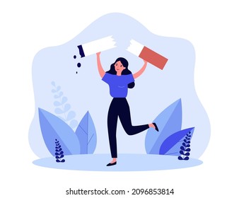 Happy Woman Breaking Big Cigarette. Girl Choosing Healthy Lifestyle Instead Of Unhealthy Habit Flat Vector Illustration. Addiction, Smoking, Health Concept For Banner, Website Design Or Landing Page