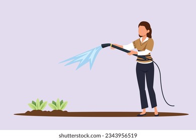 Happy woman caring about interior potted plants. Home gardening and growing houseplants concept. Colored flat vector illustration isolated. 
