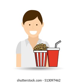 happy woman cartoon cinema fast food vector illustraion eps 10