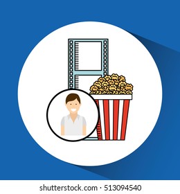 happy woman cartoon cinema pop corn vector illustraion eps 10