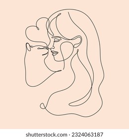Happy Woman with Cat line art. Female Character Caring of Pet Kitten. Communication, Love, Care of Animals Concept. Friendship between Human and animals. Continuous Line drawing Vector Illustration