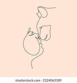 Happy Woman with Cat line art. Female Character Caring of Pet Kitten. Communication, Love, Care of Animals Concept. Friendship between Human and animals. Continuous Line drawing Vector Illustration