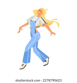 Happy Woman Character Dancing Moving Her Body Vector Illustration