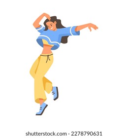 Happy Woman Character Dancing Moving Her Body Vector Illustration