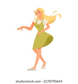 Happy Woman Character Dancing Moving Her Body Vector Illustration