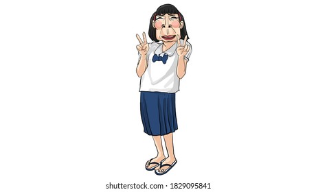 Happy woman character drawing, vector