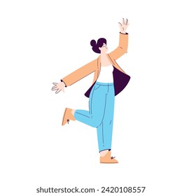 Happy Woman Character Office Worker Rejoicing and Cheering Vector Illustration